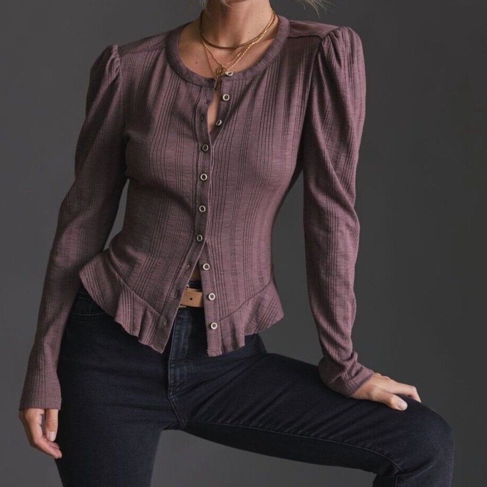 Pilcro Puff Sleeve Cardigan